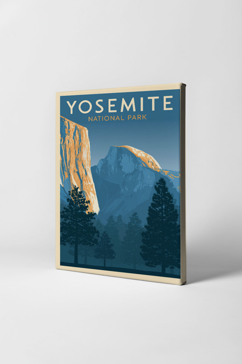 Grafik Poster yosemite Felswand blau orange minimalistisch