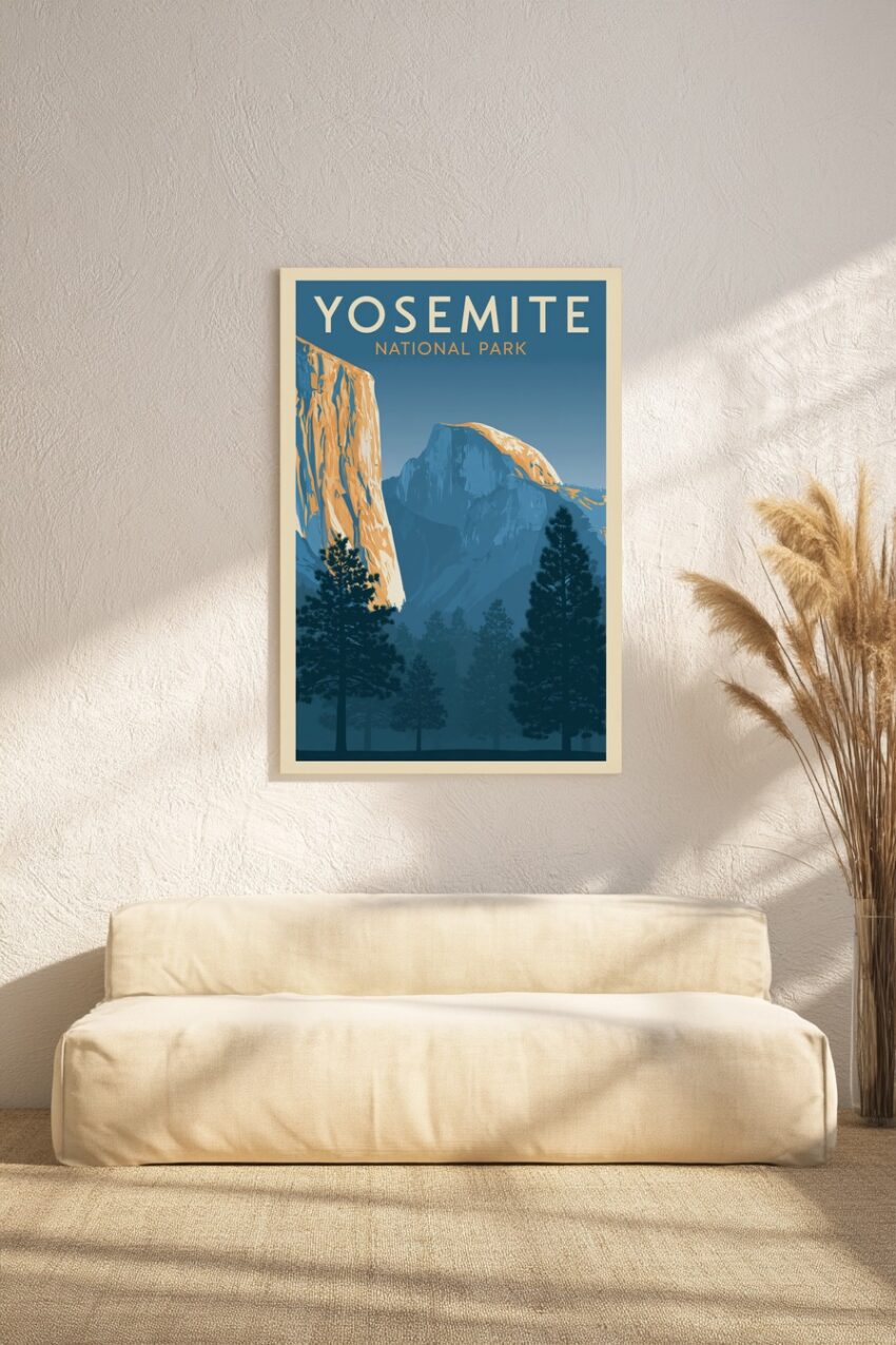 Grafik Poster yosemite Felswand blau orange minimalistisch