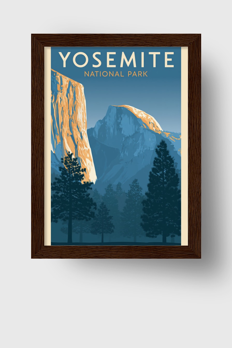 Grafik Poster yosemite Felswand blau orange minimalistisch