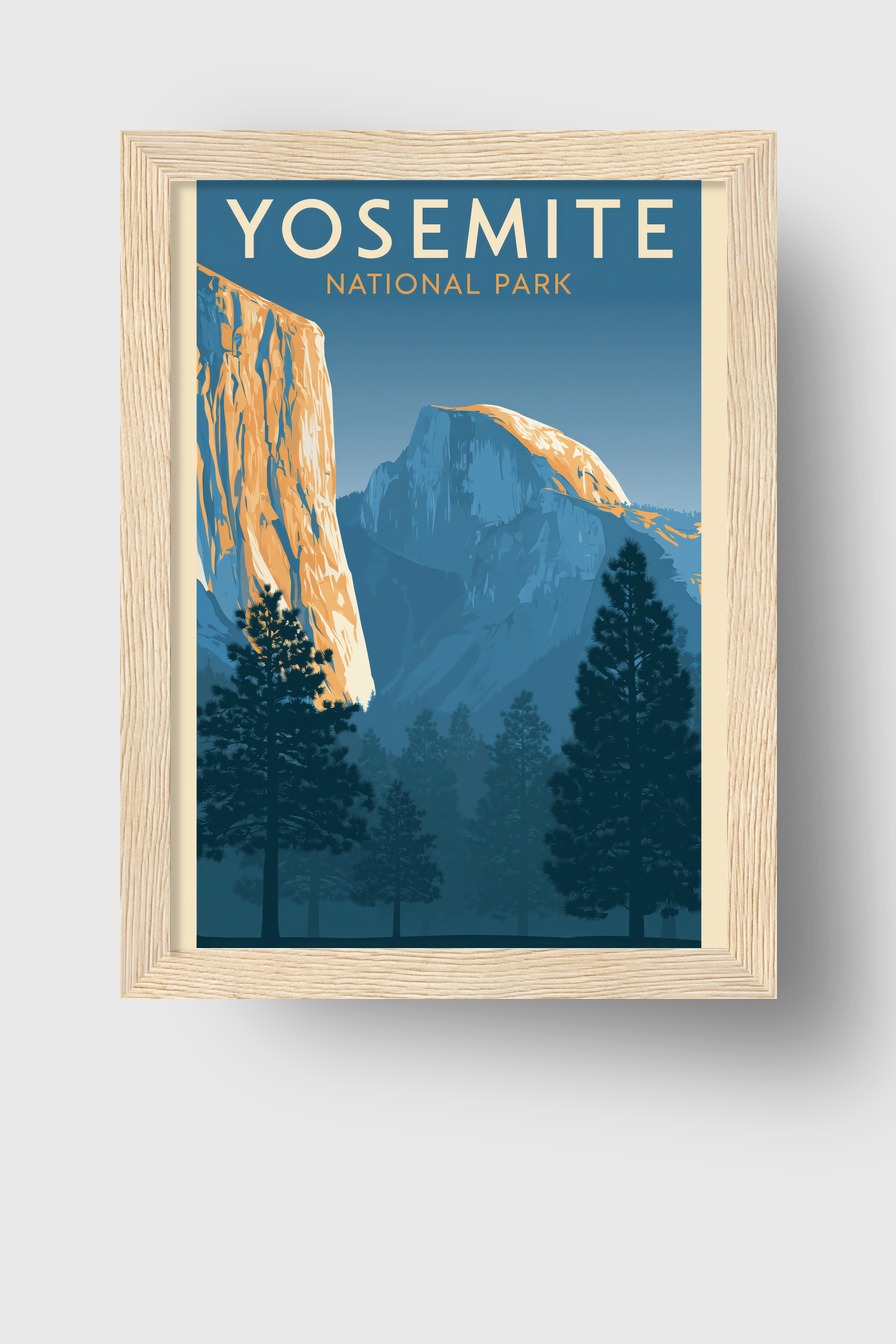 Grafik Poster yosemite Felswand blau orange minimalistisch