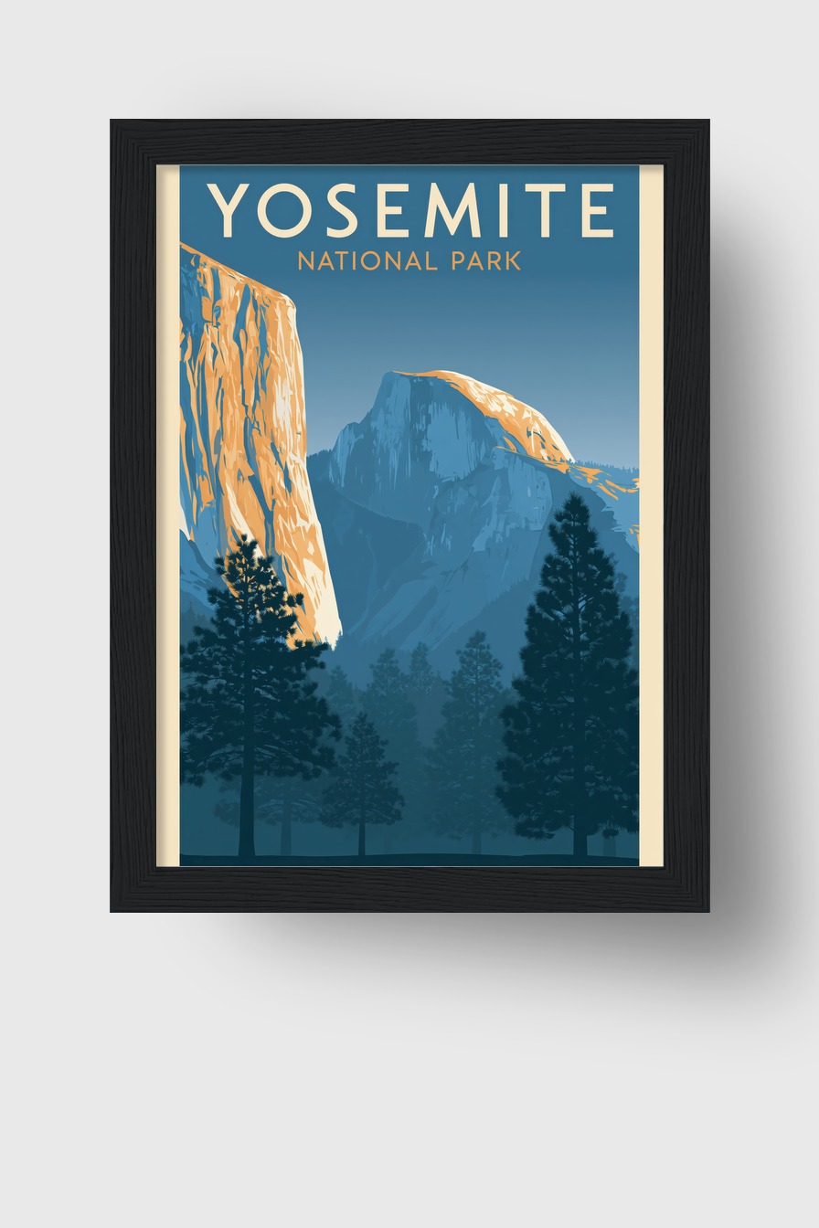 Grafik Poster yosemite Felswand blau orange minimalistisch