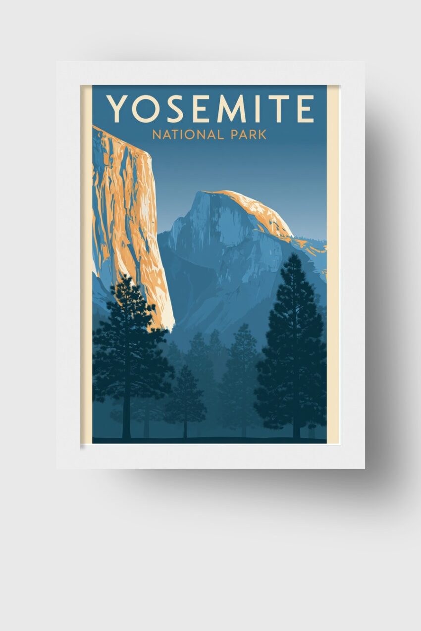 Grafik Poster yosemite Felswand blau orange minimalistisch