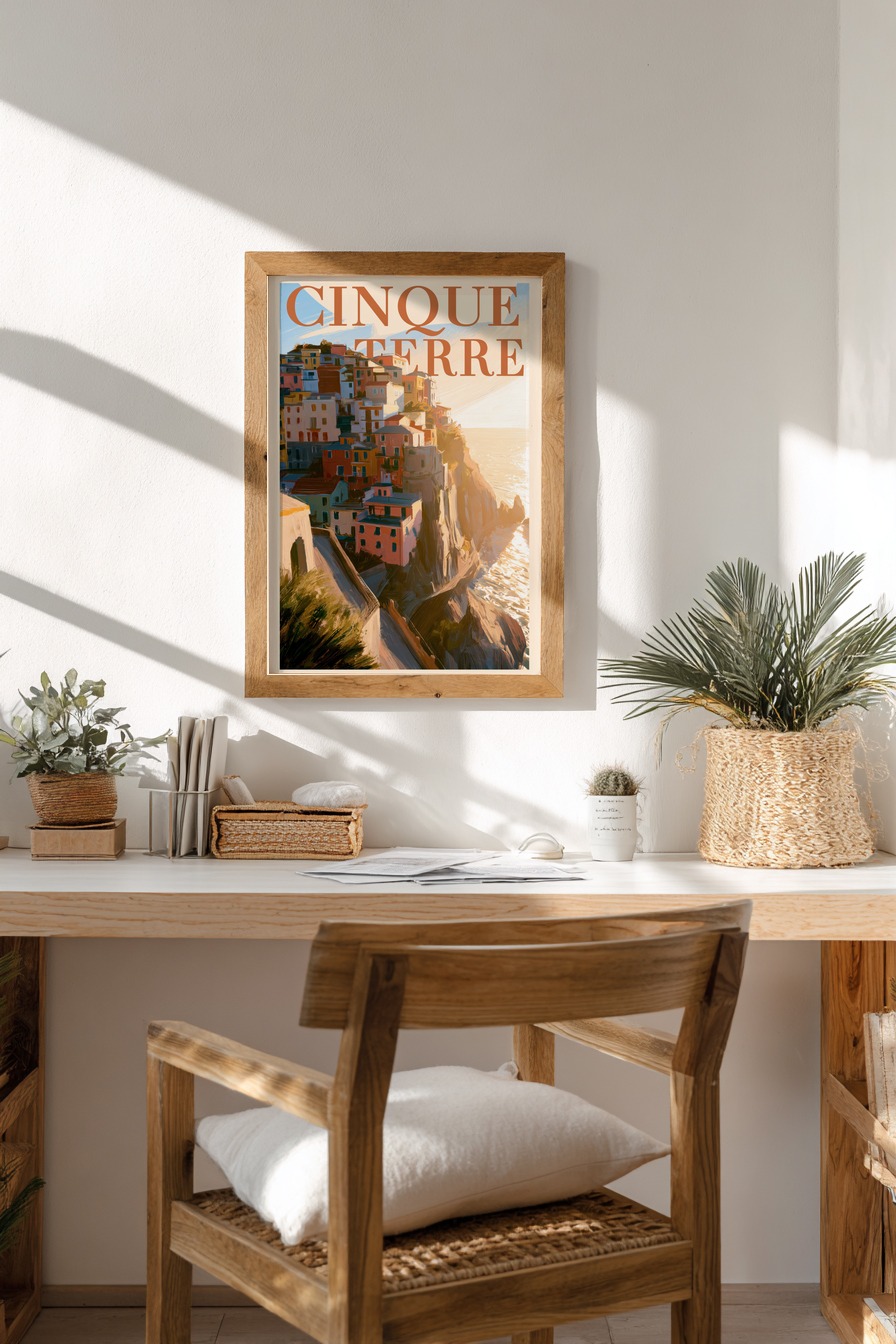 Digitale Kunst Poster Häuser Felsen Sonnenlicht warm