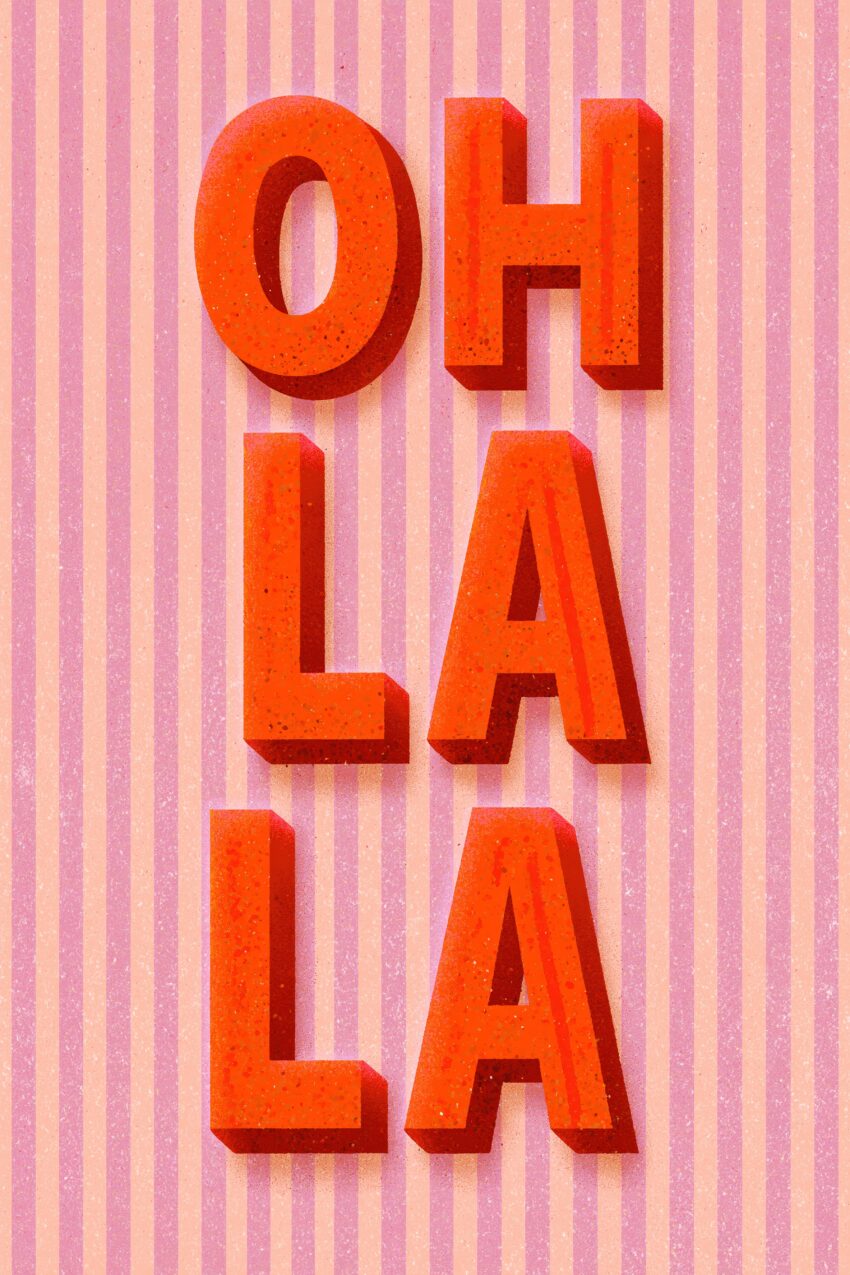 Grafik Poster Schriftzug Oh La La rot rosa Streifen