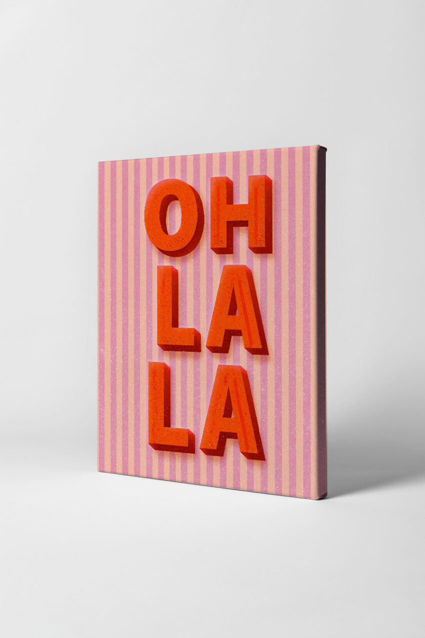 Grafik Poster Schriftzug Oh La La rot rosa Streifen