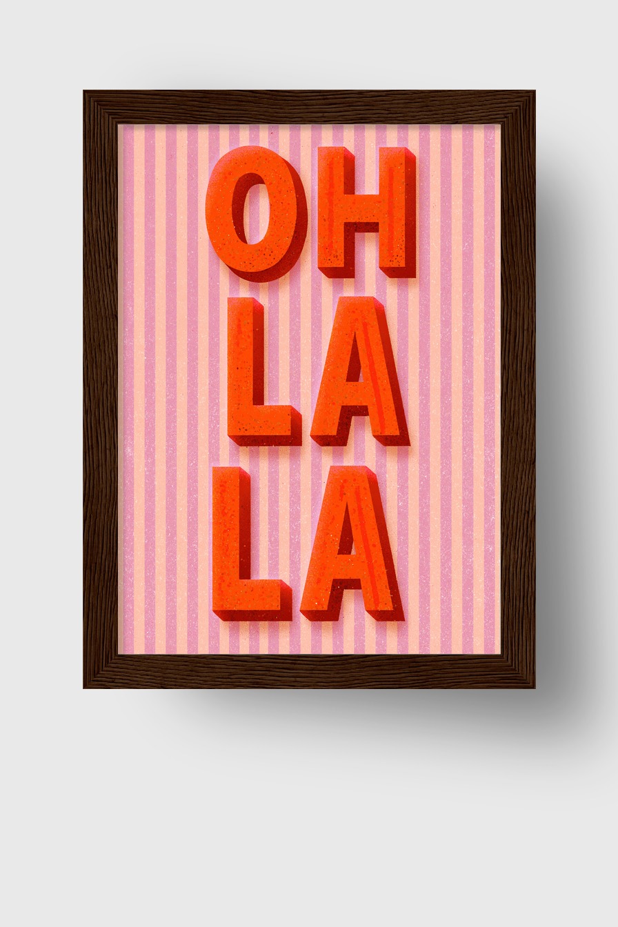 Grafik Poster Schriftzug Oh La La rot rosa Streifen