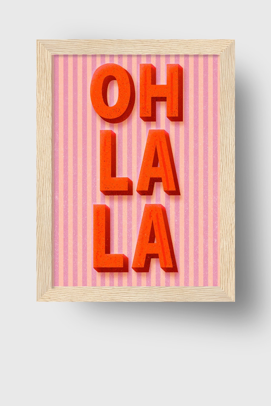 Grafik Poster Schriftzug Oh La La rot rosa Streifen