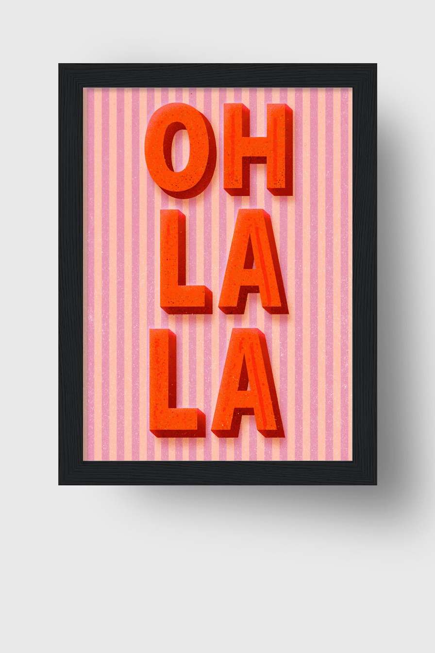 Grafik Poster Schriftzug Oh La La rot rosa Streifen