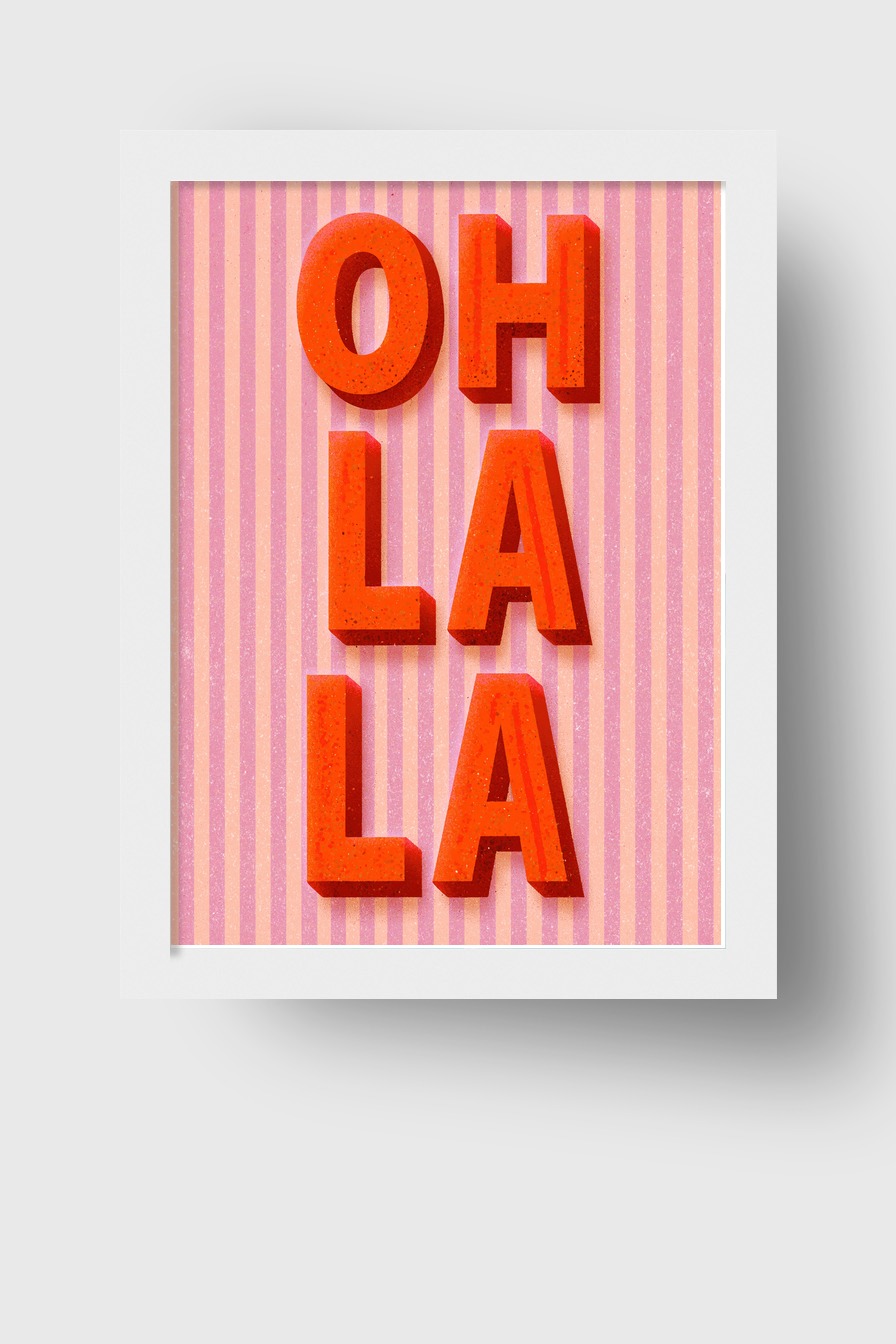 Grafik Poster Schriftzug Oh La La rot rosa Streifen
