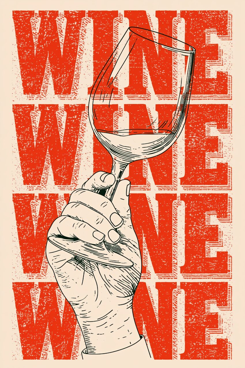 Illustration Poster Weinglas Hand minimal rot