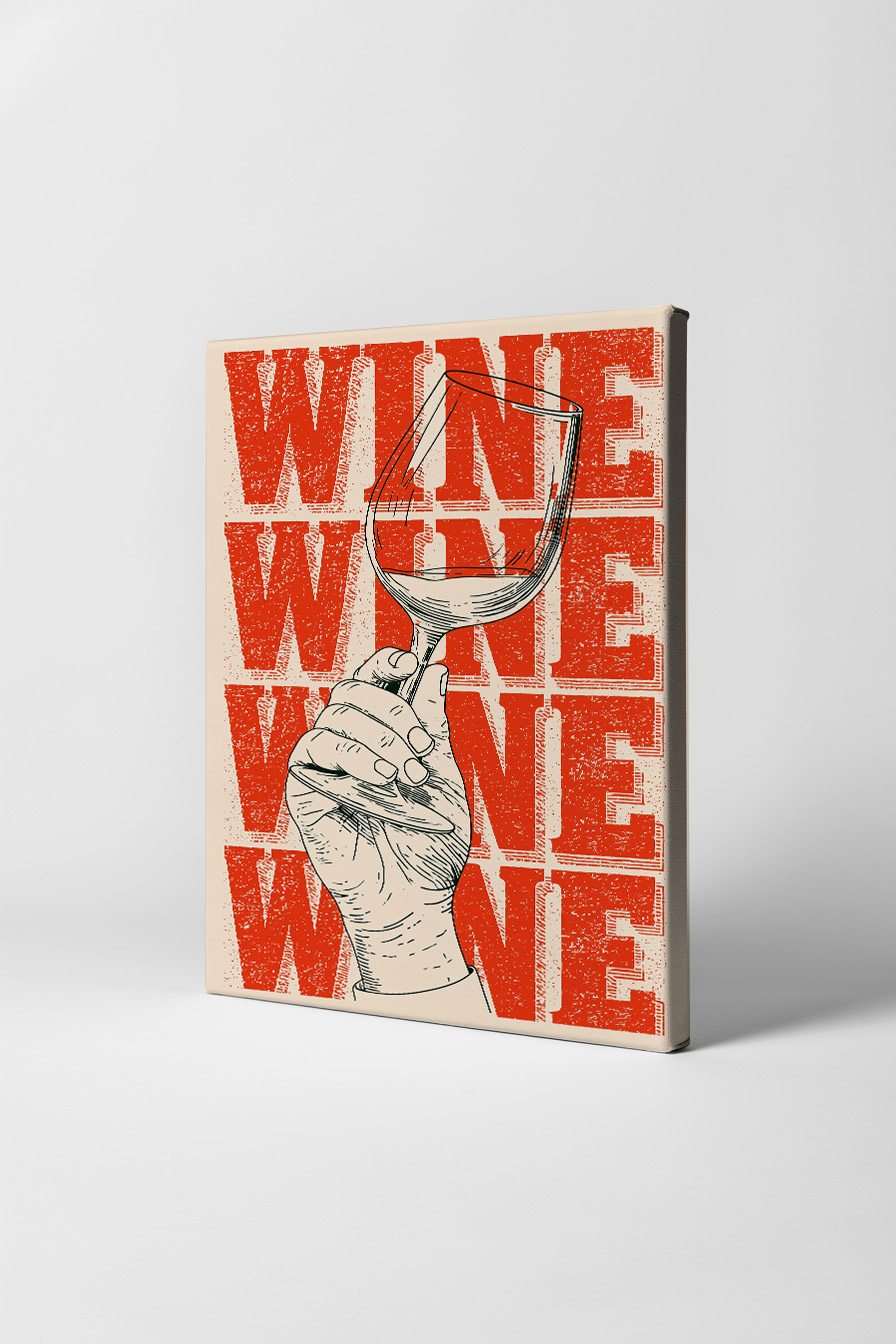 Illustration Poster Weinglas Hand minimal rot