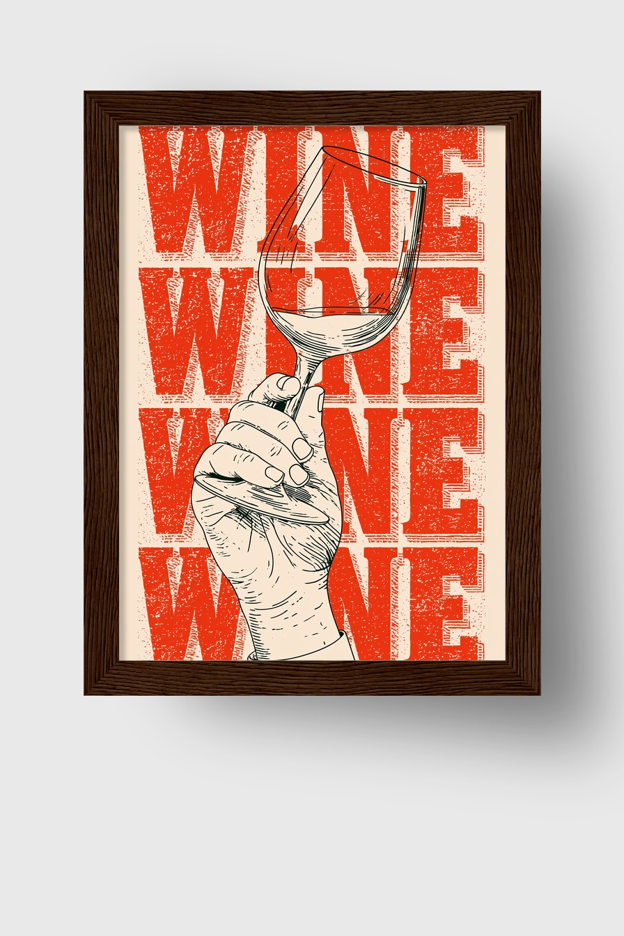 Illustration Poster Weinglas Hand minimal rot