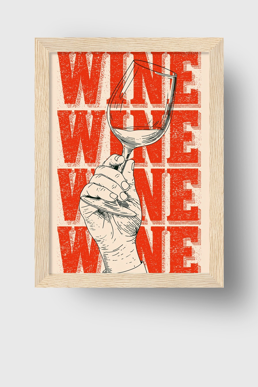 Illustration Poster Weinglas Hand minimal rot