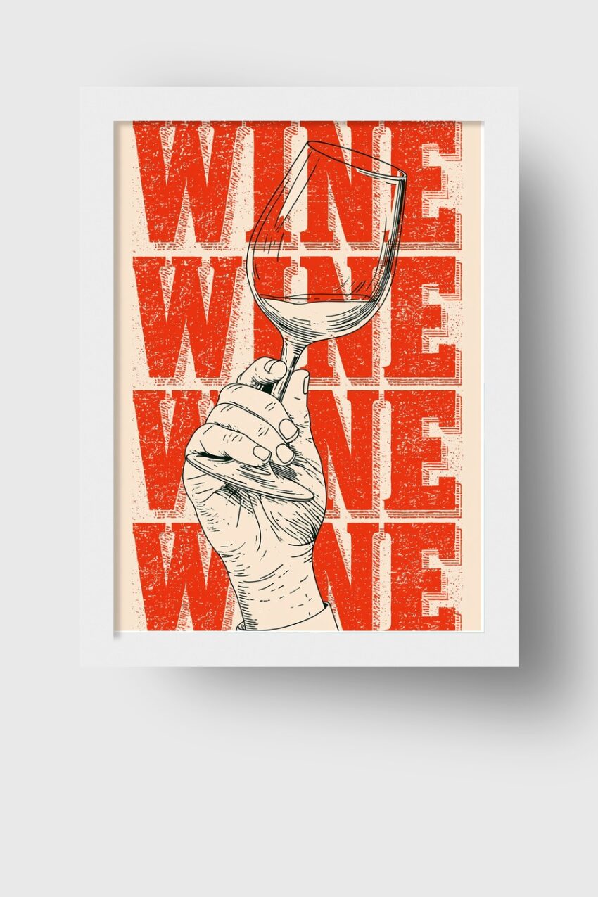 Illustration Poster Weinglas Hand minimal rot