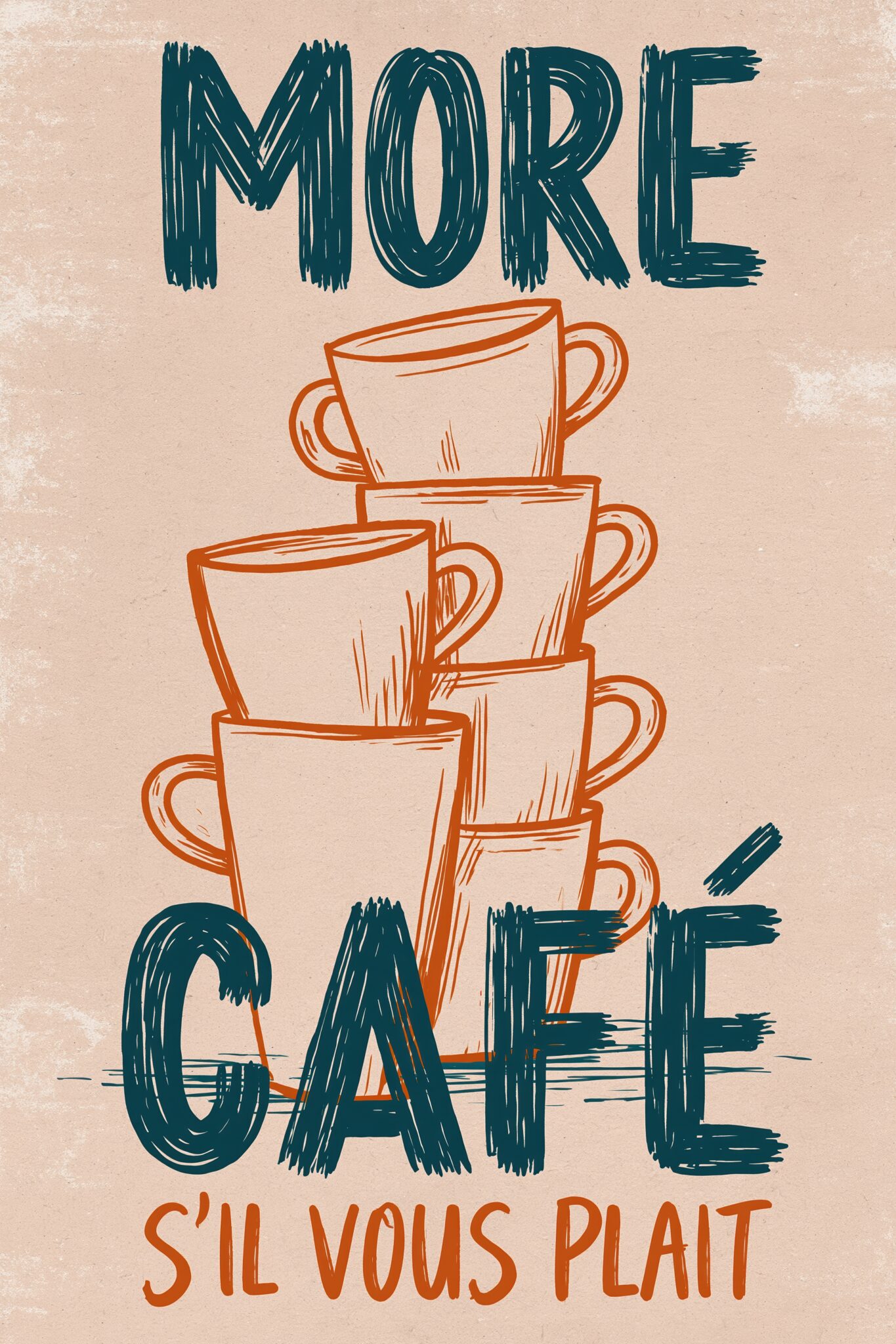 Illustration Poster Kaffeetassen Stapel minimal orange beige