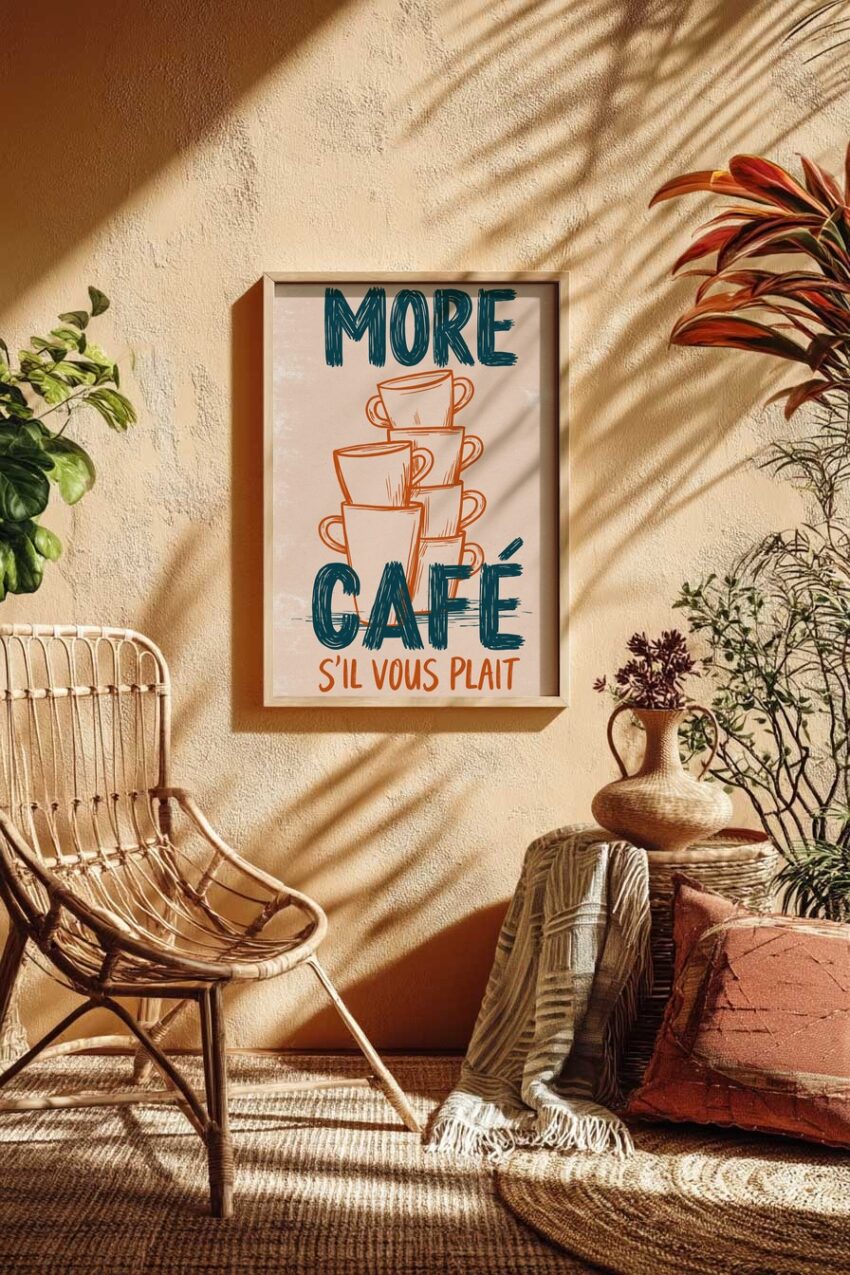 Illustration Poster Kaffeetassen Stapel minimal orange beige