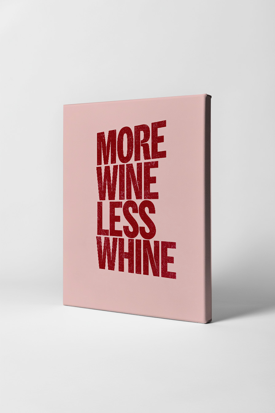 Grafik Poster Schriftzug rot More Wine Less Whine