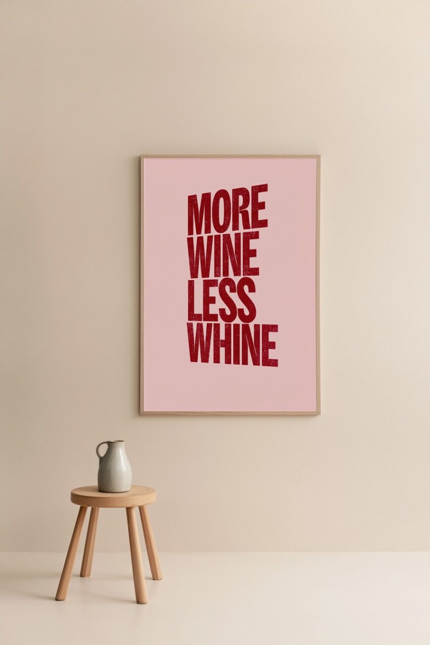 Grafik Poster Schriftzug rot More Wine Less Whine