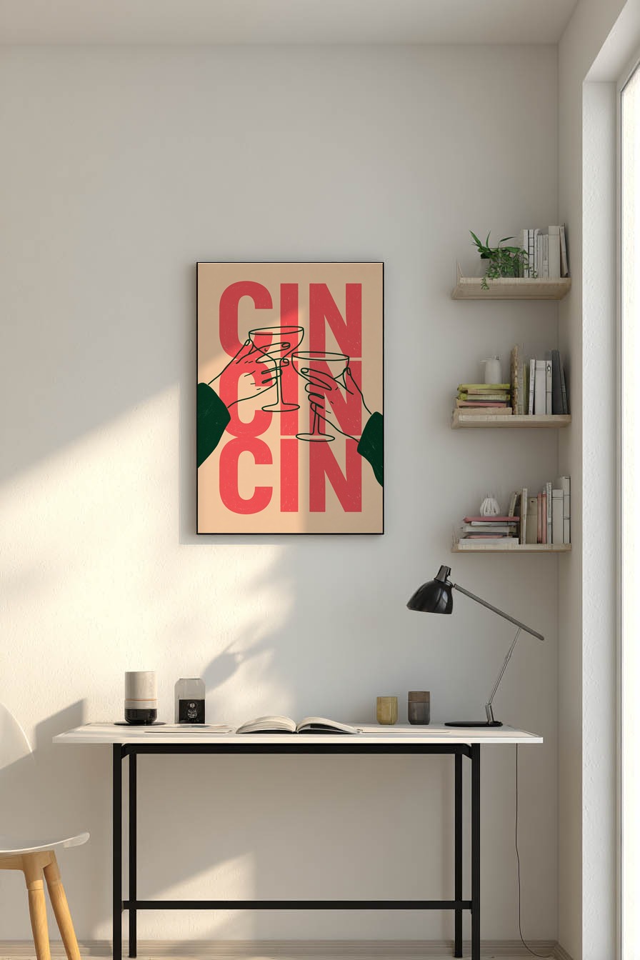 Illustration Poster Sektgläser schwarz-rot minimalistisch