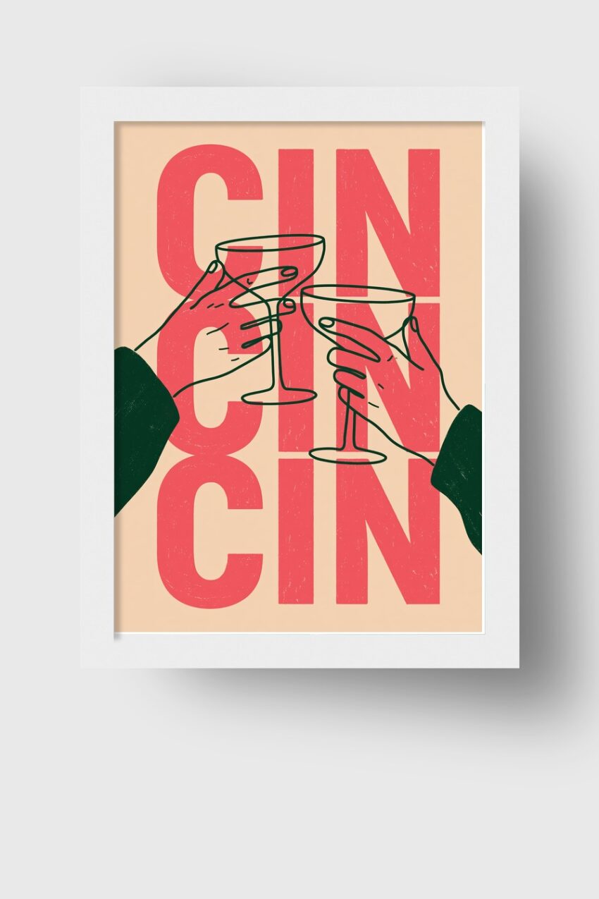 Illustration Poster Sektgläser schwarz-rot minimalistisch