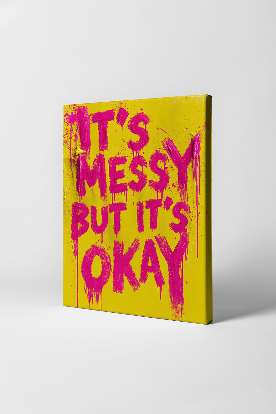 Grafikdesign Poster Schrift tropfend rosa gelb