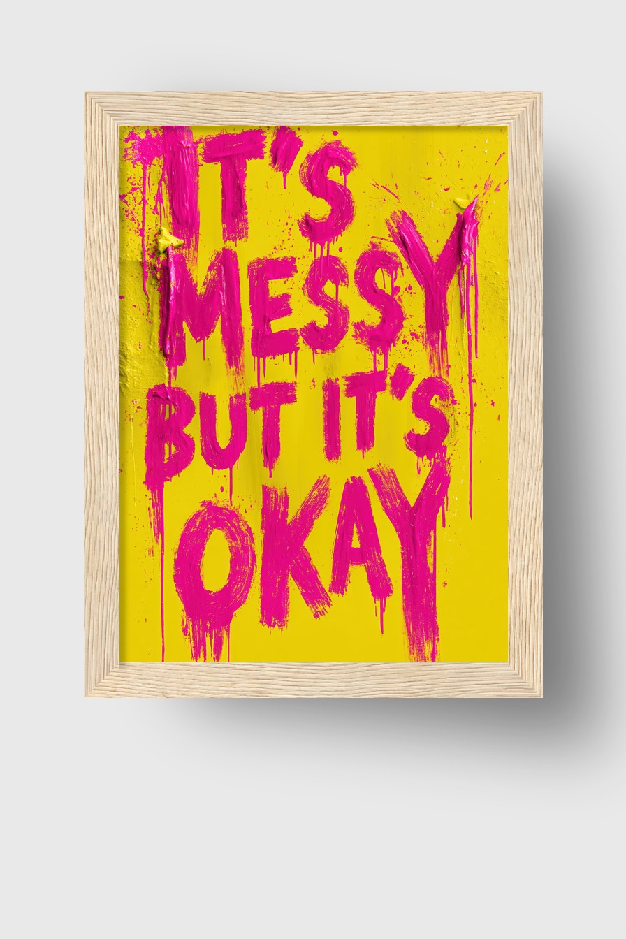 Grafikdesign Poster Schrift tropfend rosa gelb