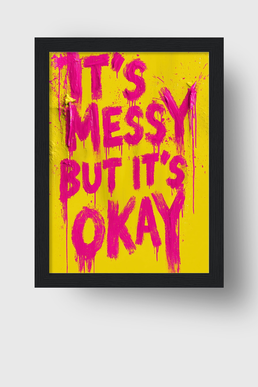 Grafikdesign Poster Schrift tropfend rosa gelb