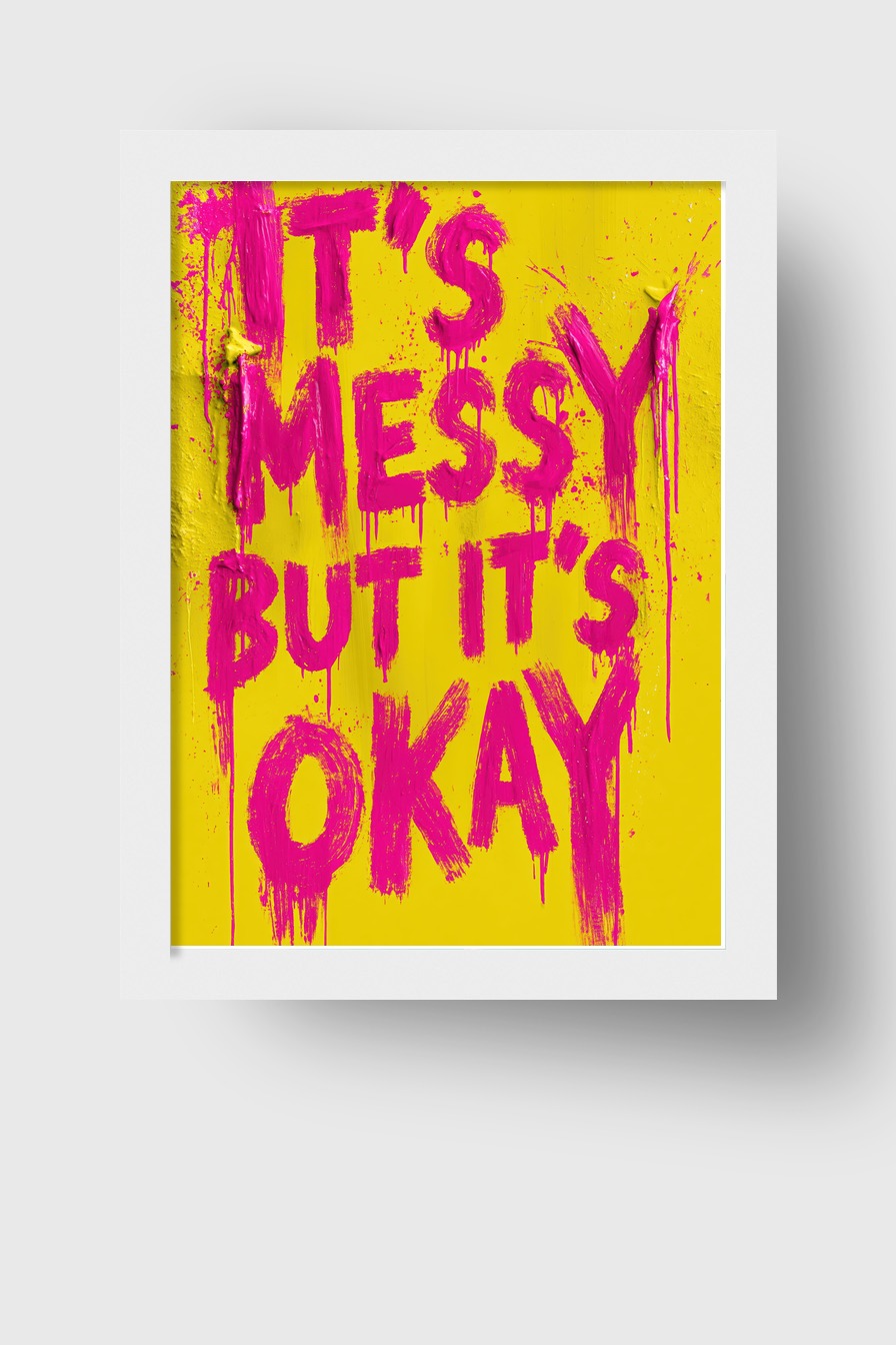 Grafikdesign Poster Schrift tropfend rosa gelb