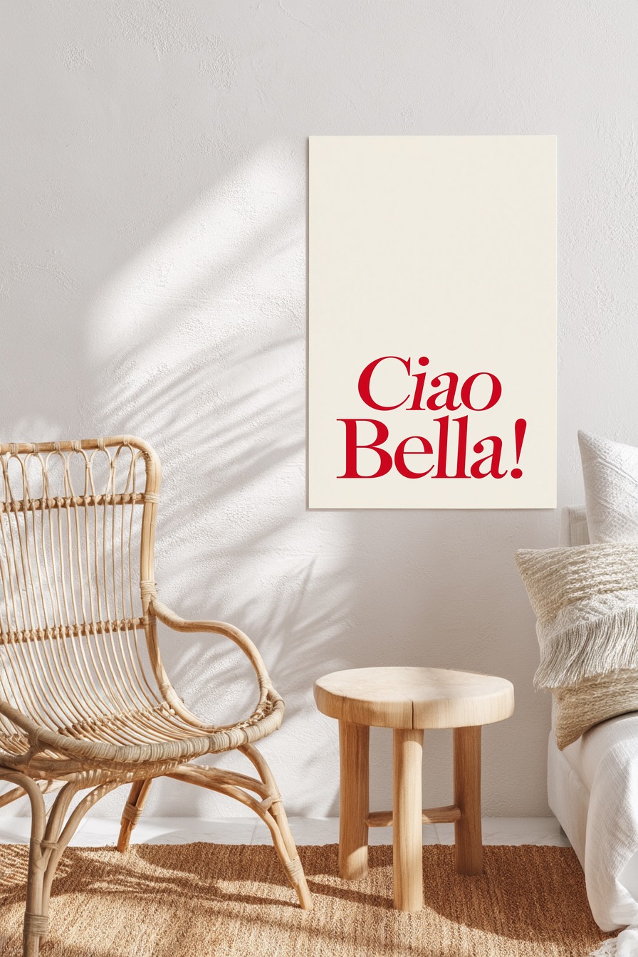 Grafik Poster Ciao Bella Schrift rot minimalistisch