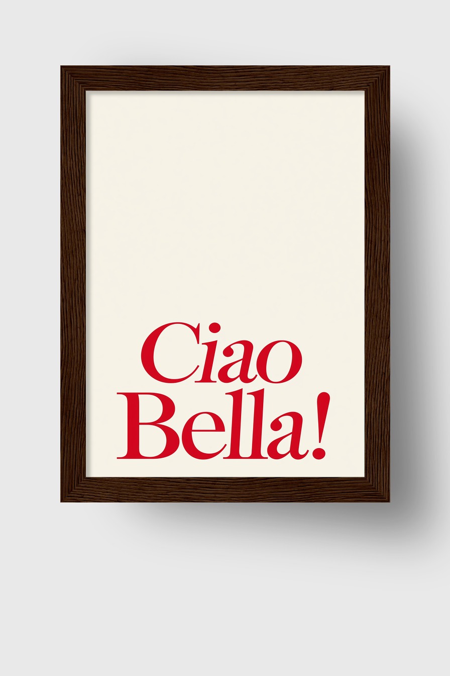 Grafik Poster Ciao Bella Schrift rot minimalistisch