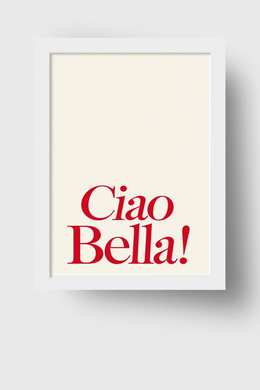 Grafik Poster Ciao Bella Schrift rot minimalistisch