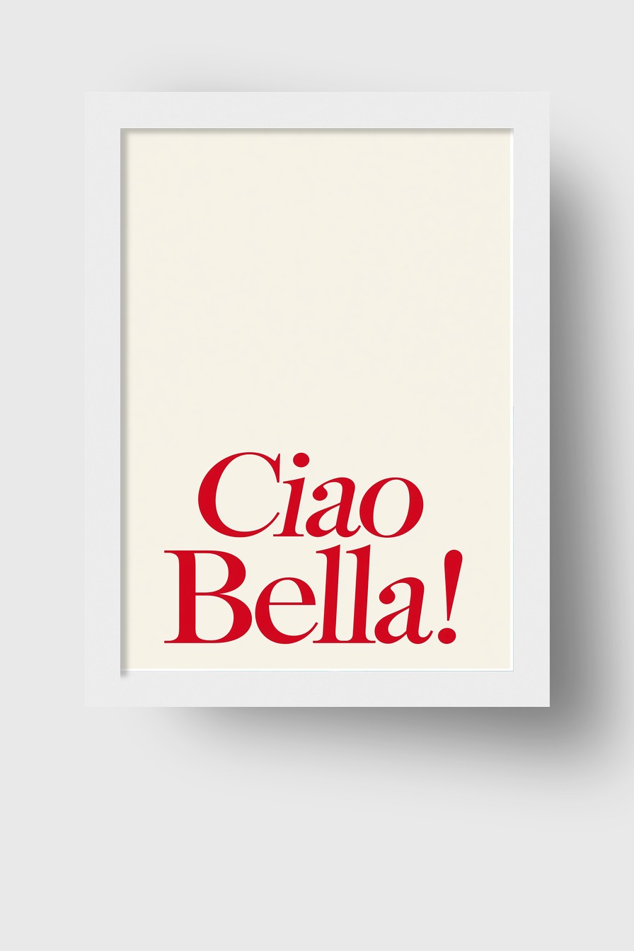 Grafik Poster Ciao Bella Schrift rot minimalistisch