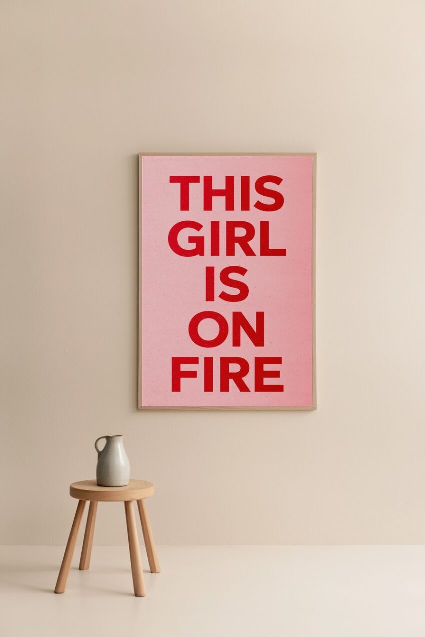 Grafik Poster Schriftzug This Girl Is On Fire rot rosa minimalistisch