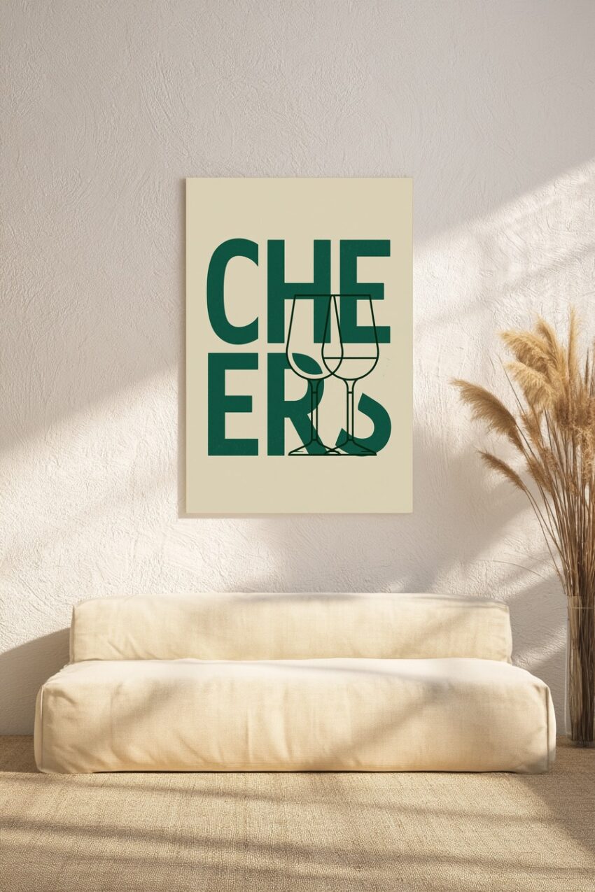 Grafik Poster Cheers Gläser minimalistisch beige grün