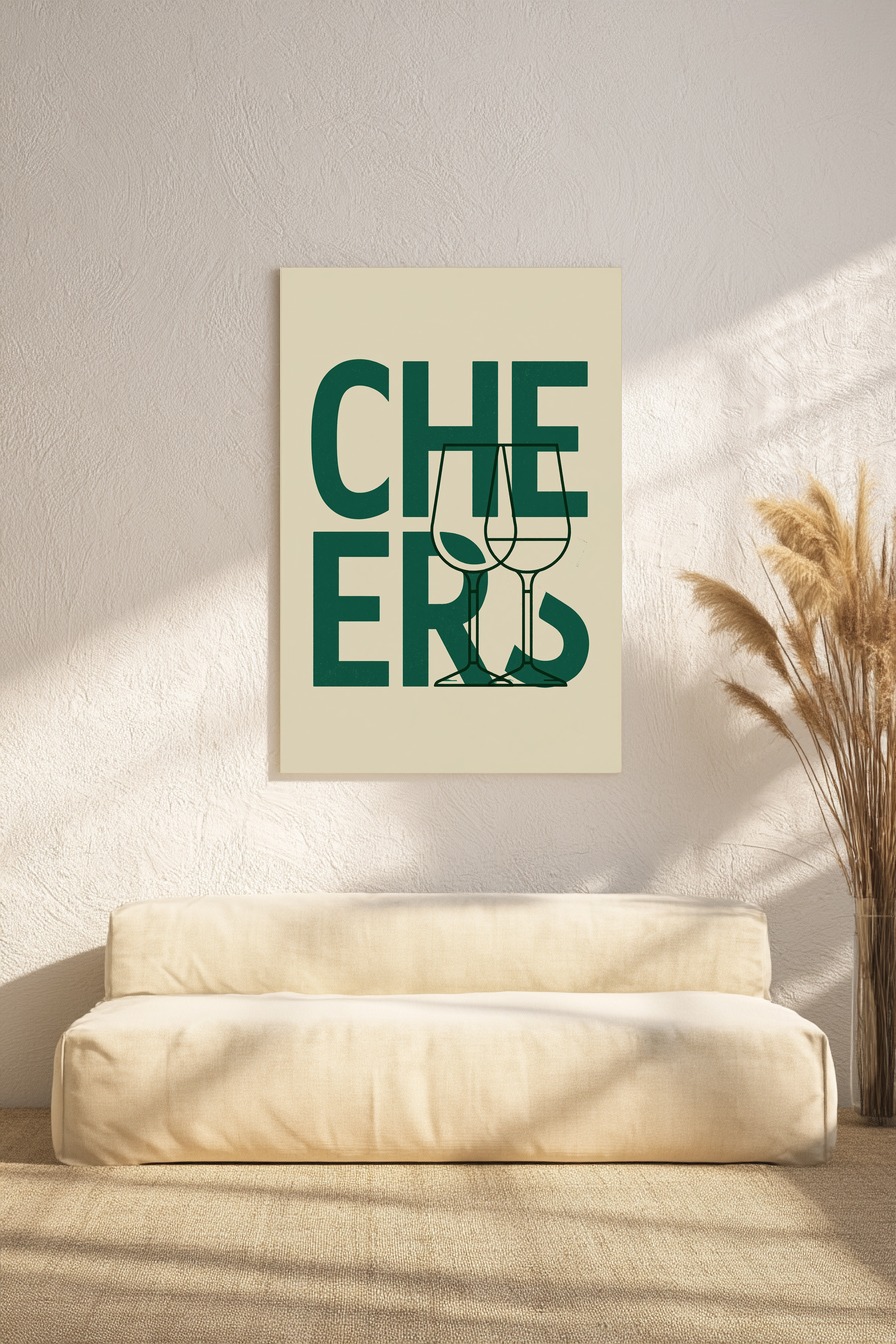 Grafik Poster Cheers Gläser minimalistisch beige grün