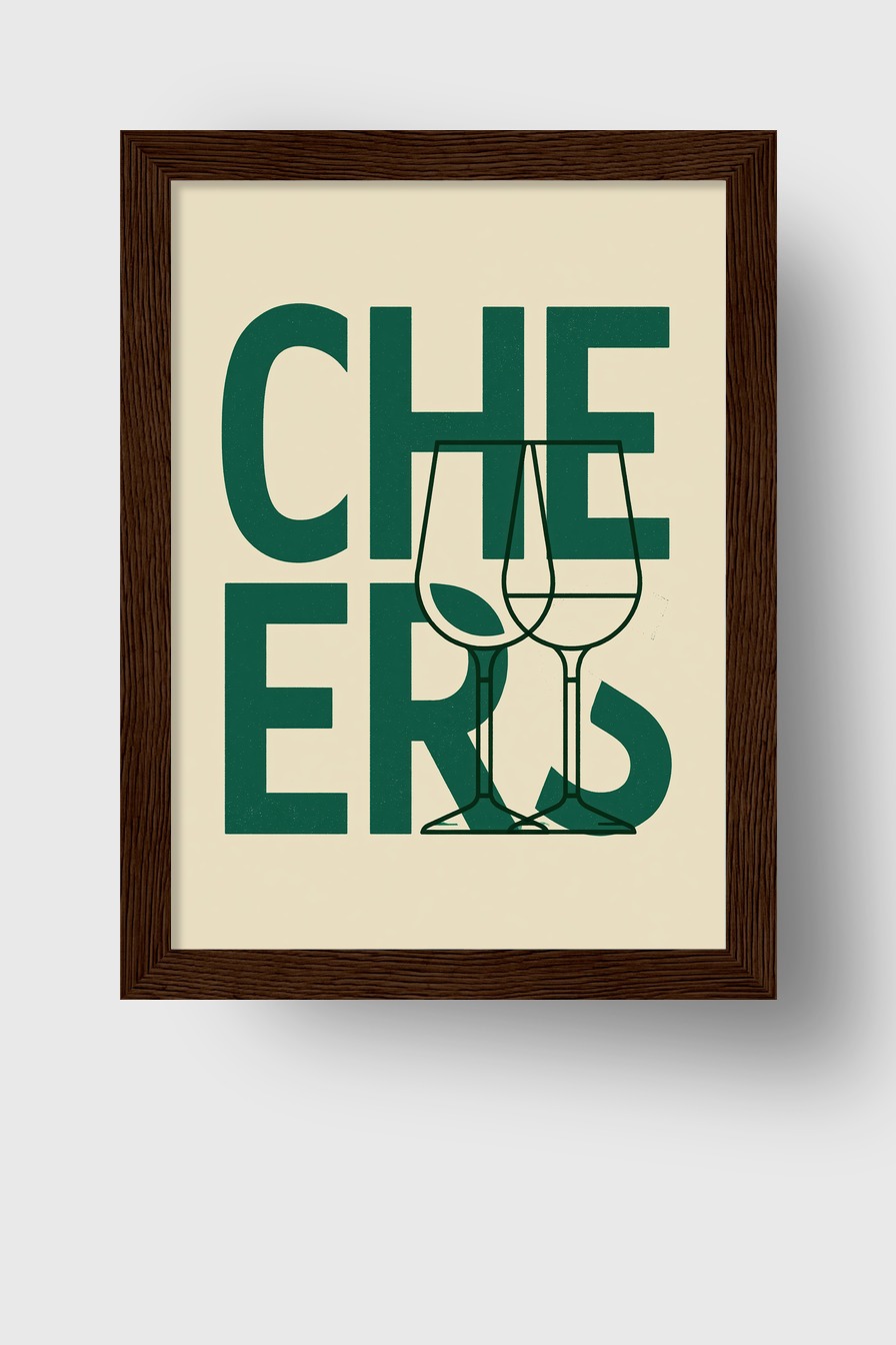 Grafik Poster Cheers Gläser minimalistisch beige grün