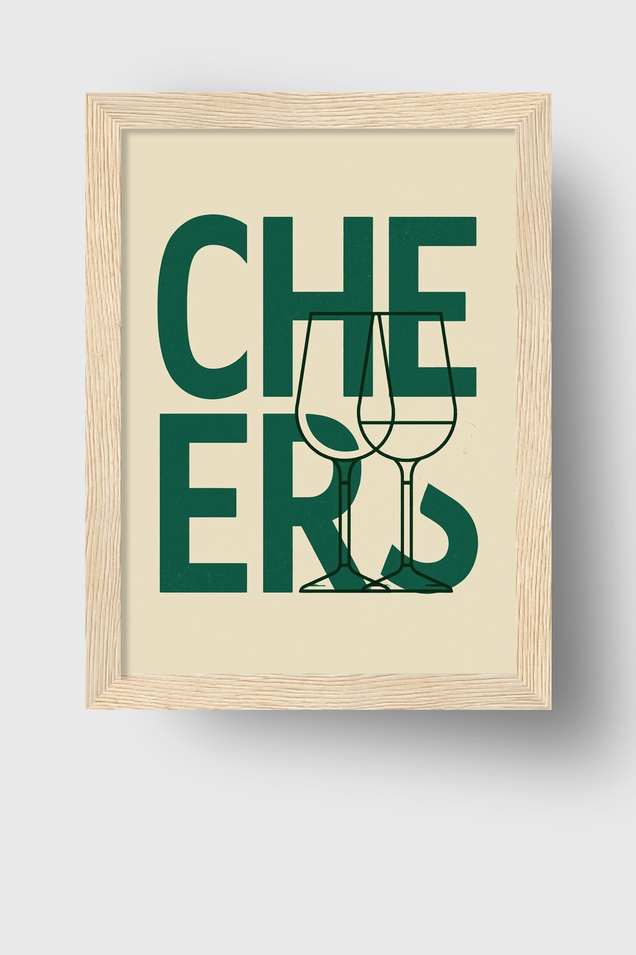 Grafik Poster Cheers Gläser minimalistisch beige grün