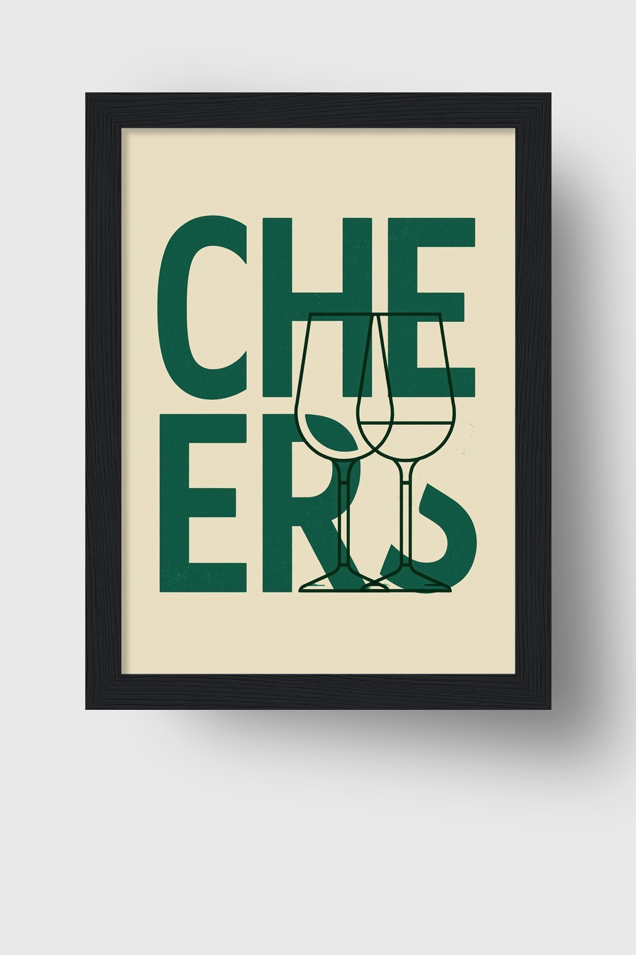 Grafik Poster Cheers Gläser minimalistisch beige grün