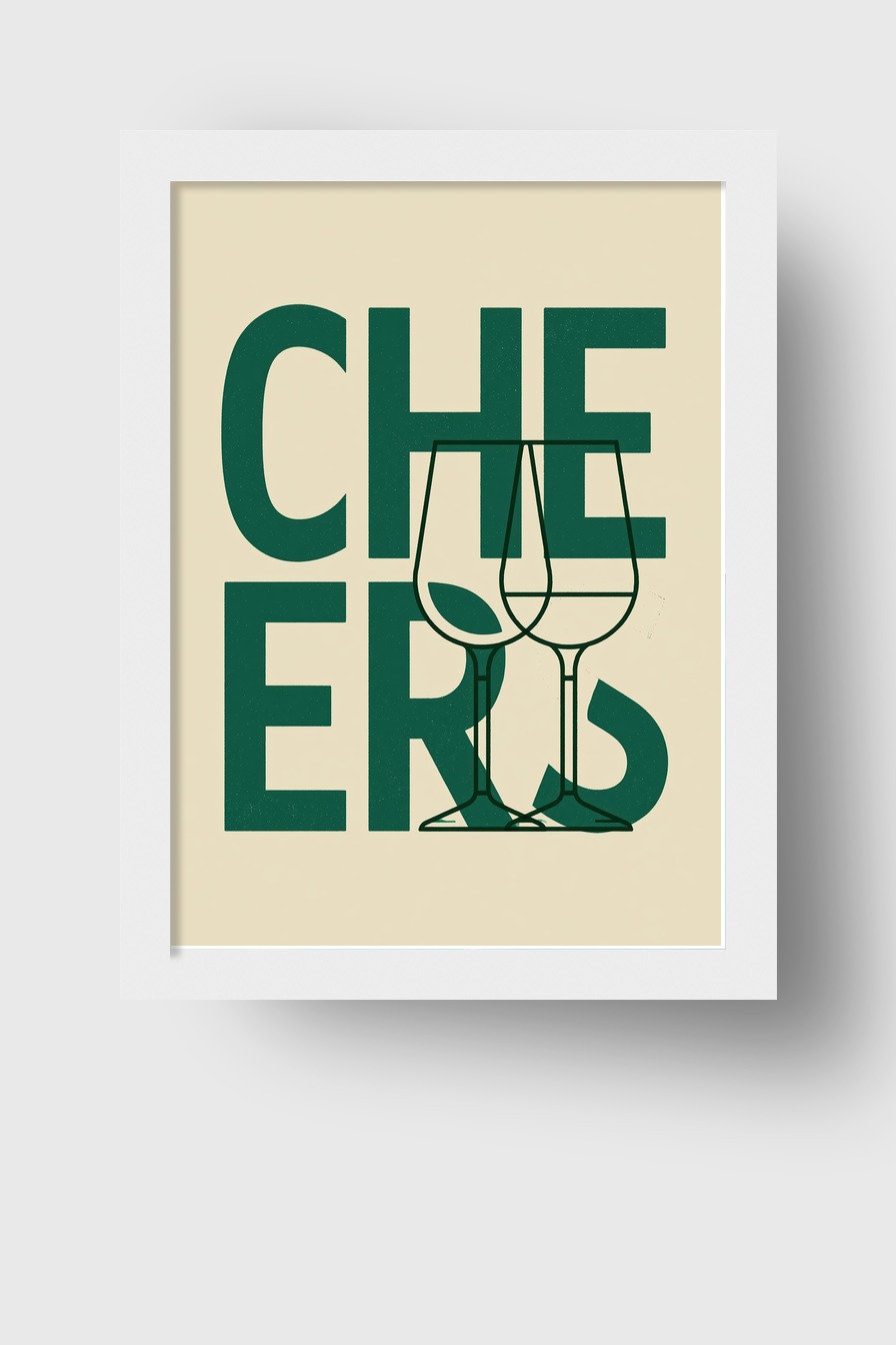 Grafik Poster Cheers Gläser minimalistisch beige grün