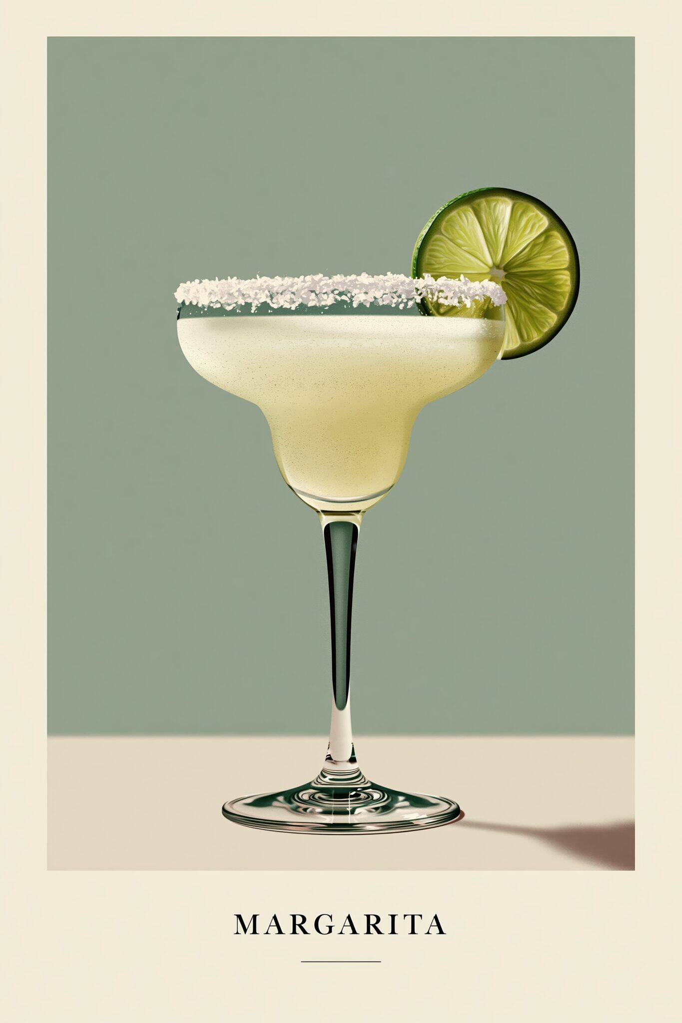 Illustration Poster Margarita Cocktail Glas Limette Salzrand hellgrün