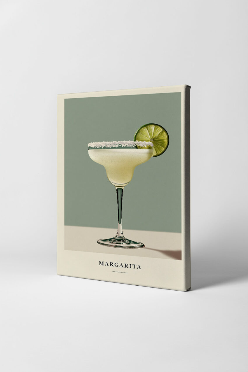 Illustration Poster Margarita Cocktail Glas Limette Salzrand hellgrün