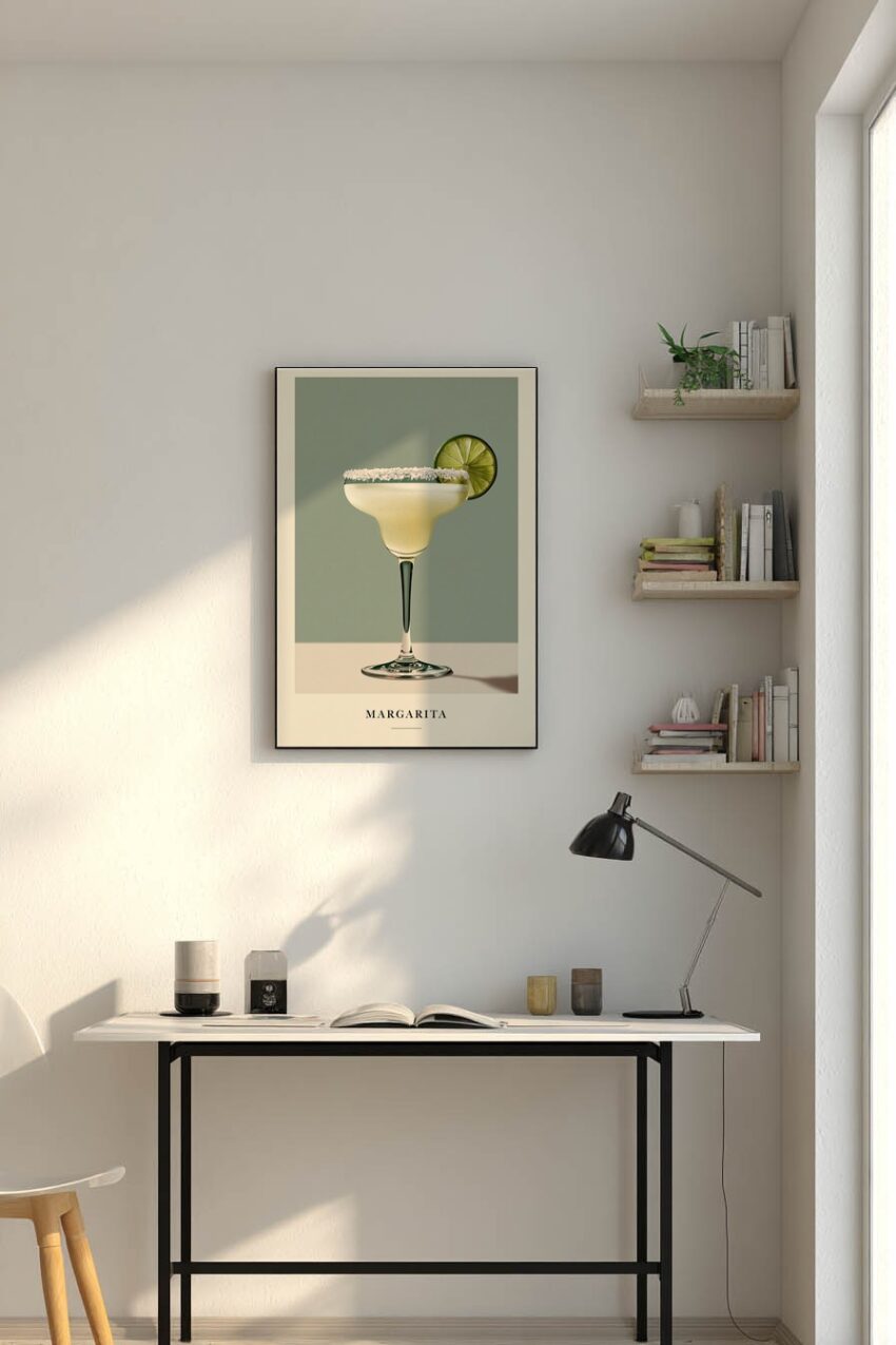 Illustration Poster Margarita Cocktail Glas Limette Salzrand hellgrün
