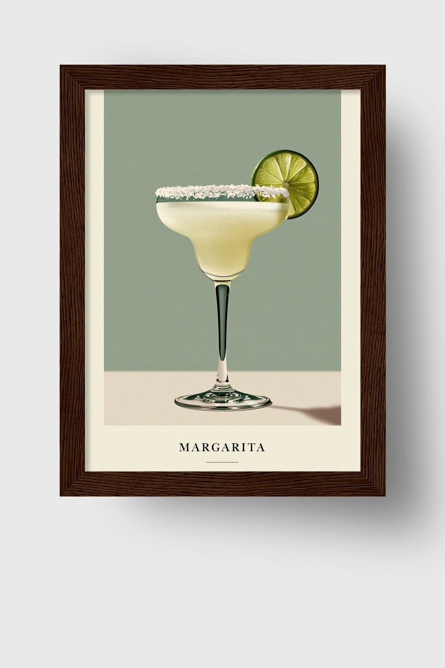 Illustration Poster Margarita Cocktail Glas Limette Salzrand hellgrün