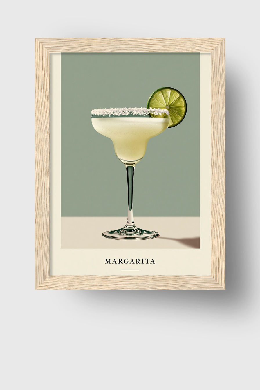 Illustration Poster Margarita Cocktail Glas Limette Salzrand hellgrün