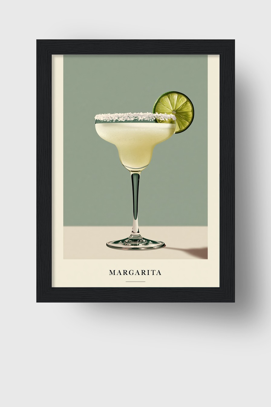 Illustration Poster Margarita Cocktail Glas Limette Salzrand hellgrün