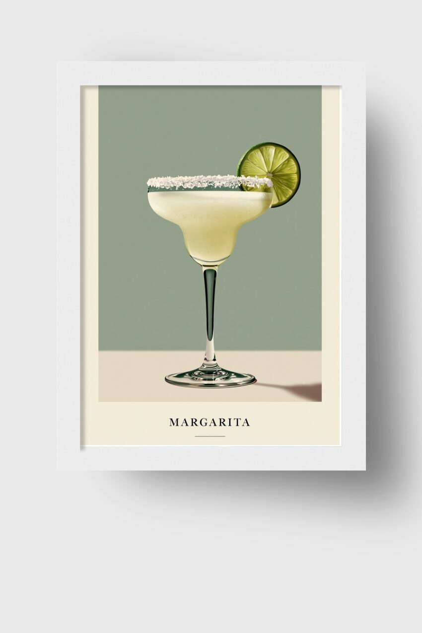 Illustration Poster Margarita Cocktail Glas Limette Salzrand hellgrün