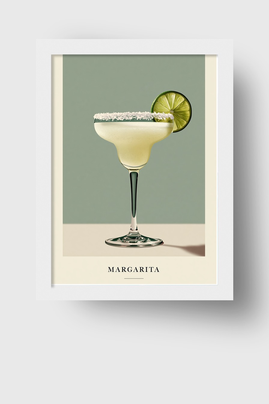 Illustration Poster Margarita Cocktail Glas Limette Salzrand hellgrün