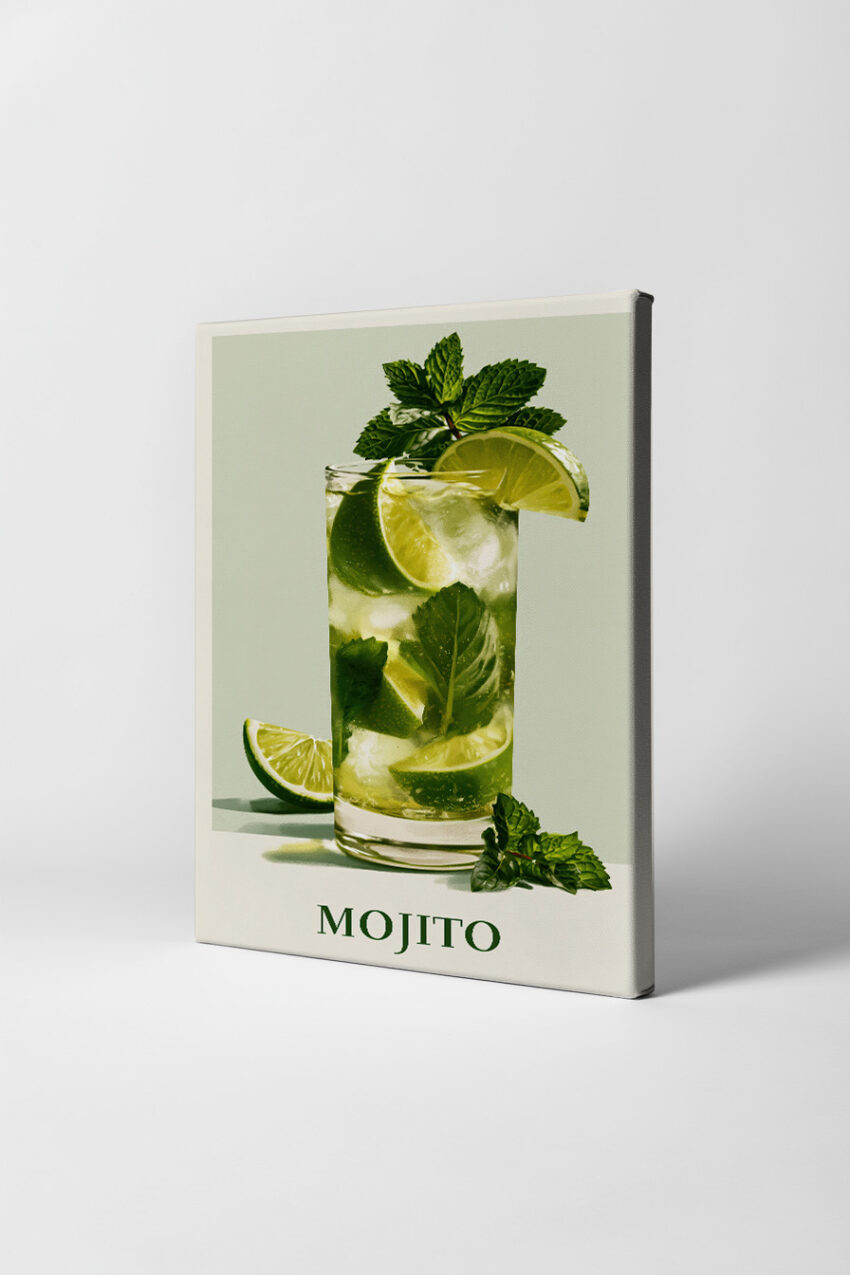 Fotografie Poster mojito Glas Limette Minze frisch grün