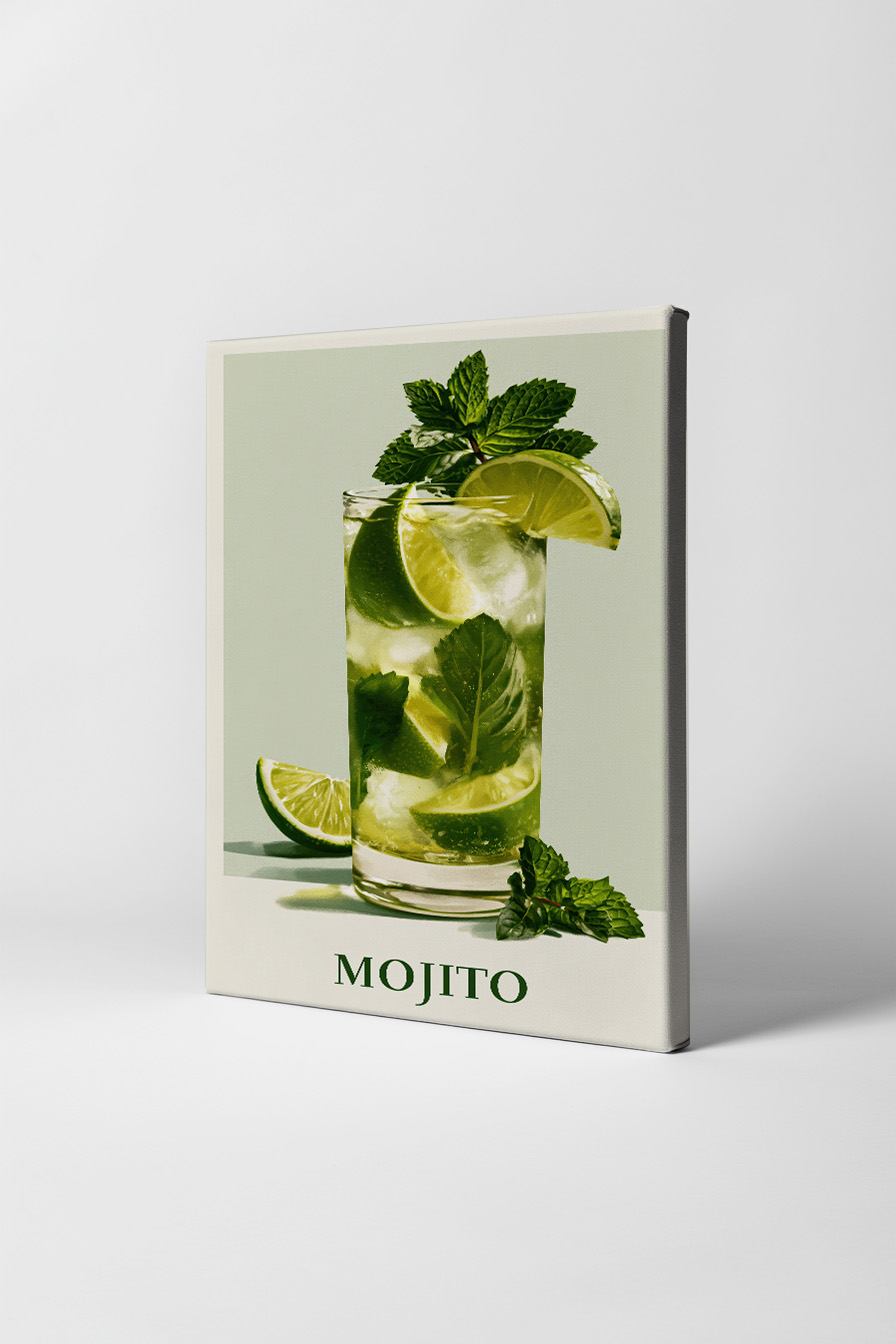 Fotografie Poster mojito Glas Limette Minze frisch grün