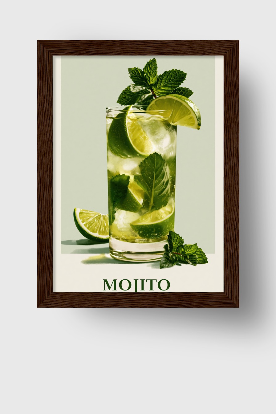 Fotografie Poster mojito Glas Limette Minze frisch grün